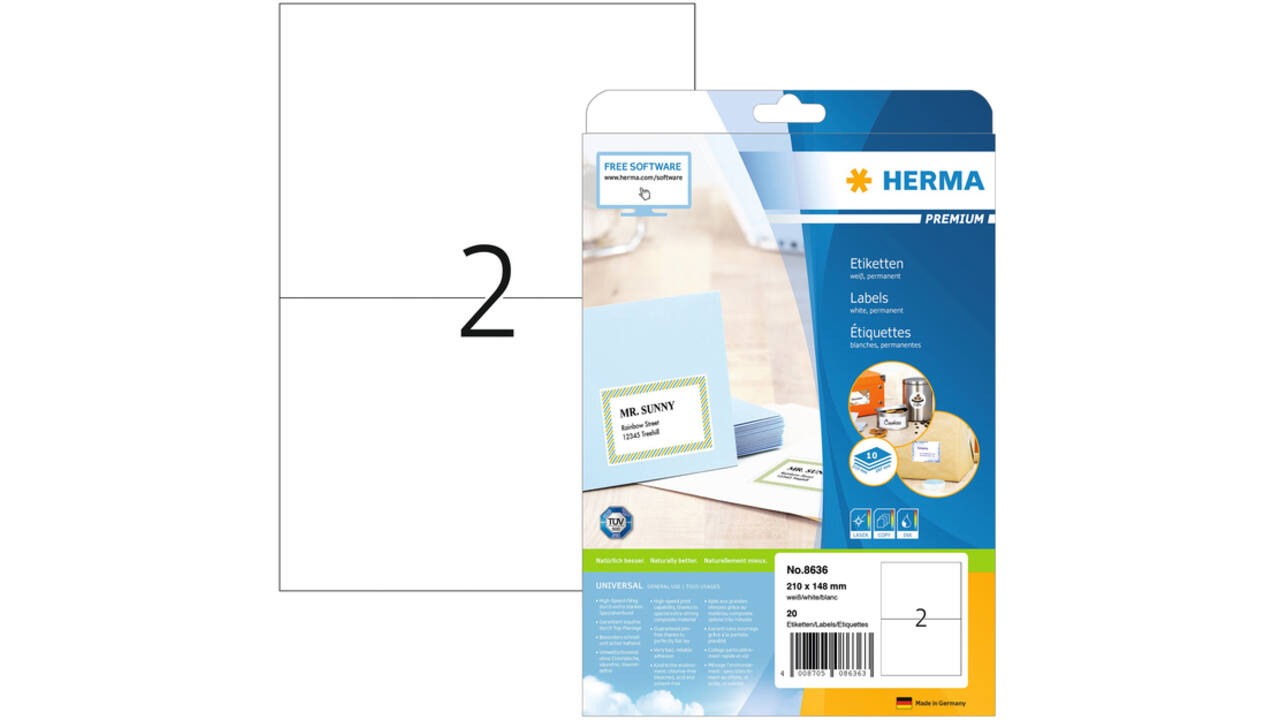 Etiket HERMA 8636 210x148mm A4 premium wit 20stuks
