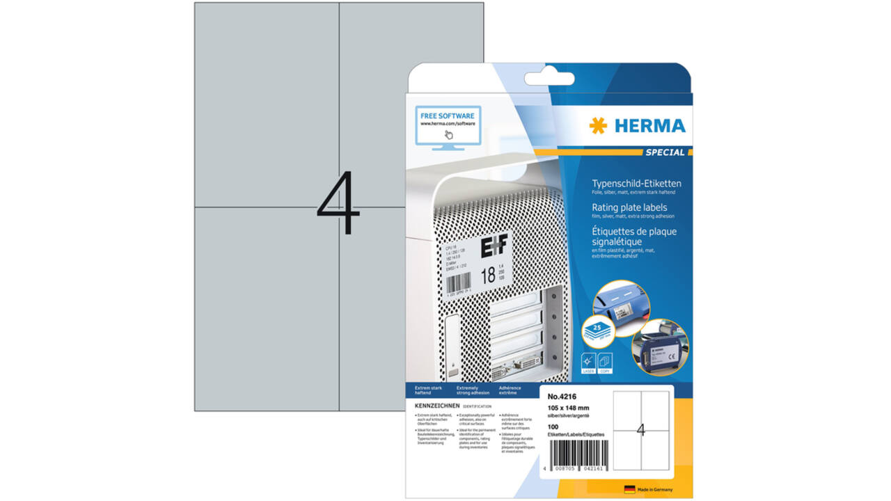 Etiket HERMA 4216 105x148mm weerbestendig zilver 100stuks