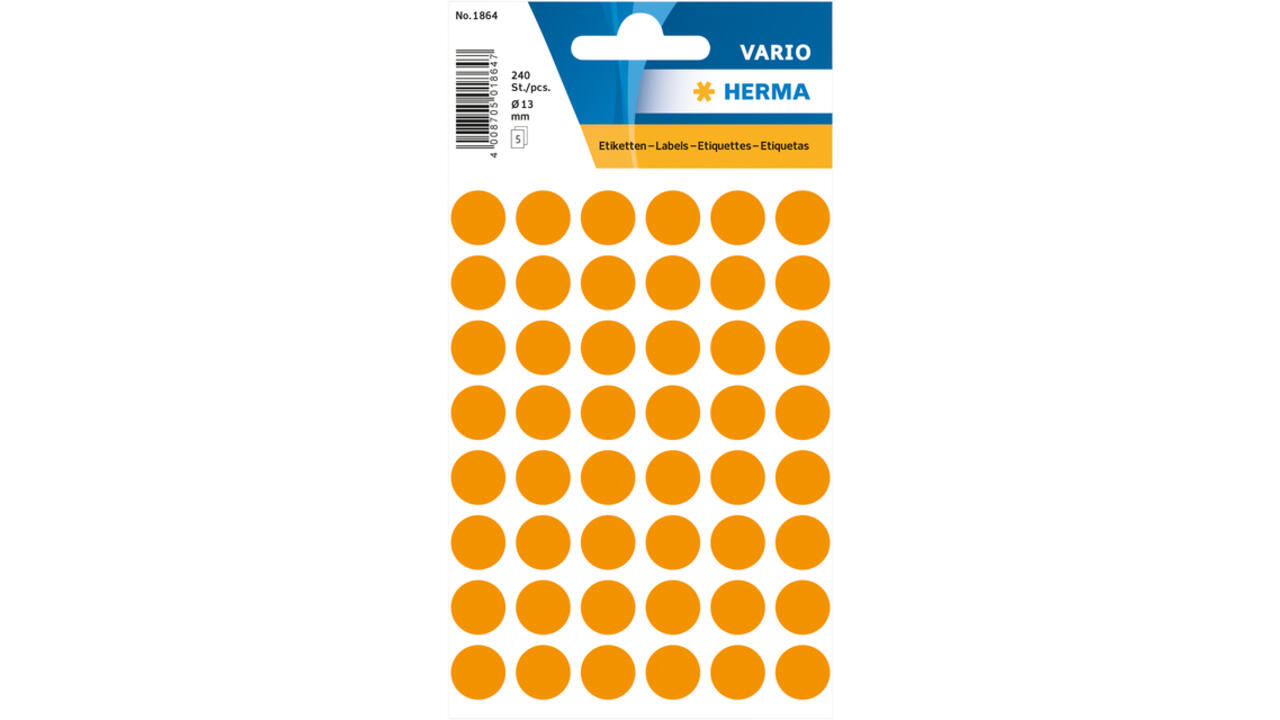 Etiket HERMA 1864 rond 12mm fluor oranje 240stuks