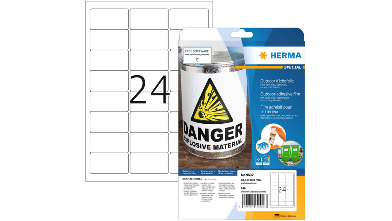 Etiket HERMA 9532 63.5x33.9mm weerbestendig wit 240st