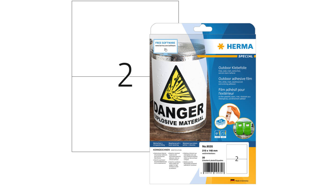 Etiket HERMA 9535 210x148mm weerbestendig wit 20stuks