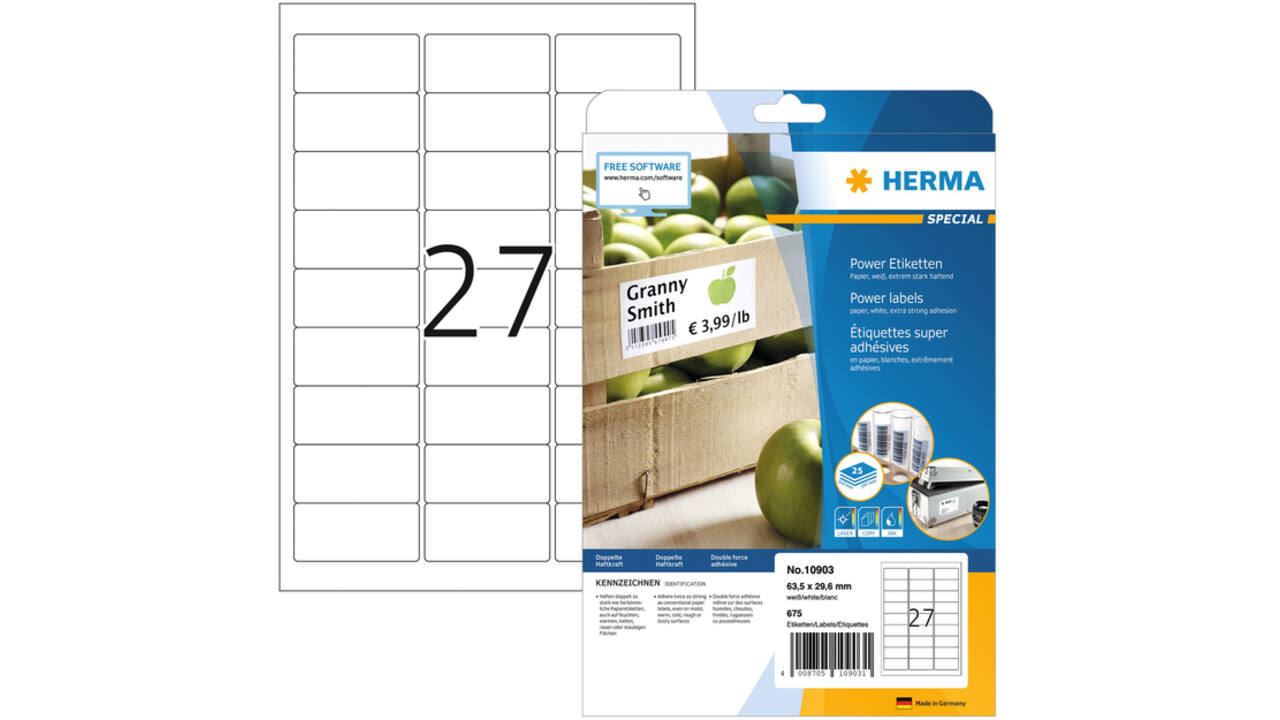 Etiket HERMA Power 10903 63.5x29.6mm wit 675stuks