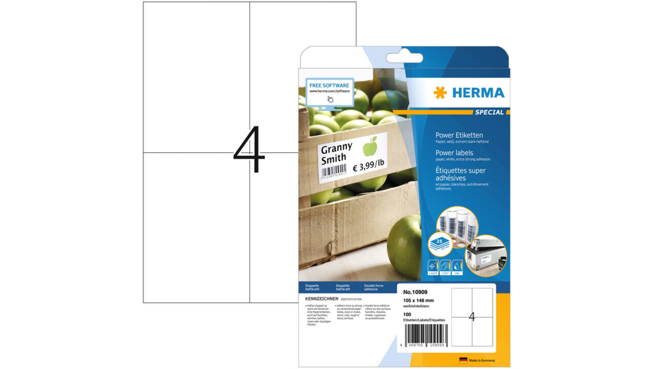 Etiket HERMA Power 10909 105x148mm wit 100stuks