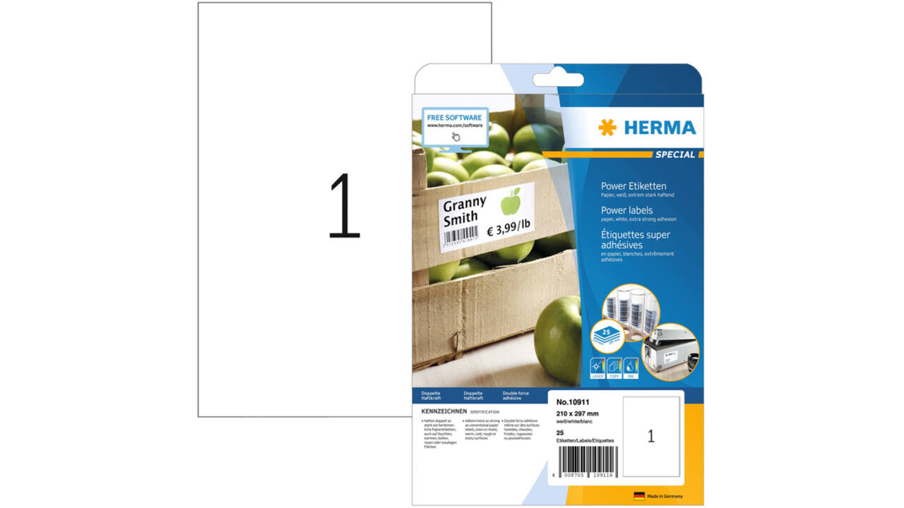 Etiket HERMA Power 10911 210x297mm wit 25stuks
