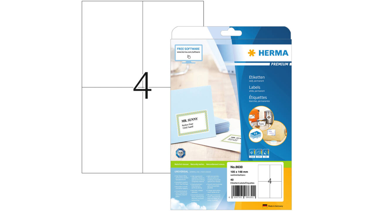 Etiket HERMA 8630 105x148mm premium wit 40stuks