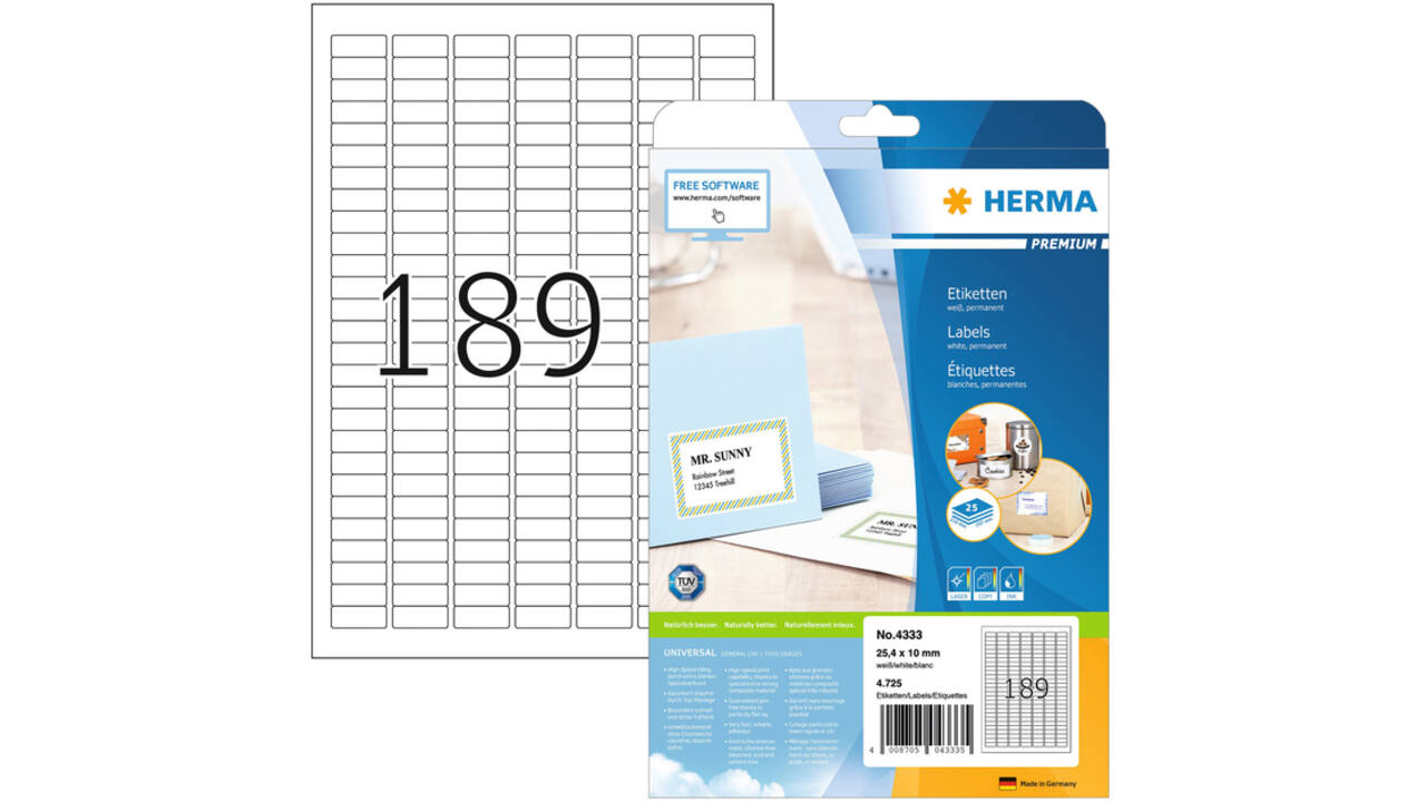 Etiket HERMA 4333 25.4X10mm A4 25st