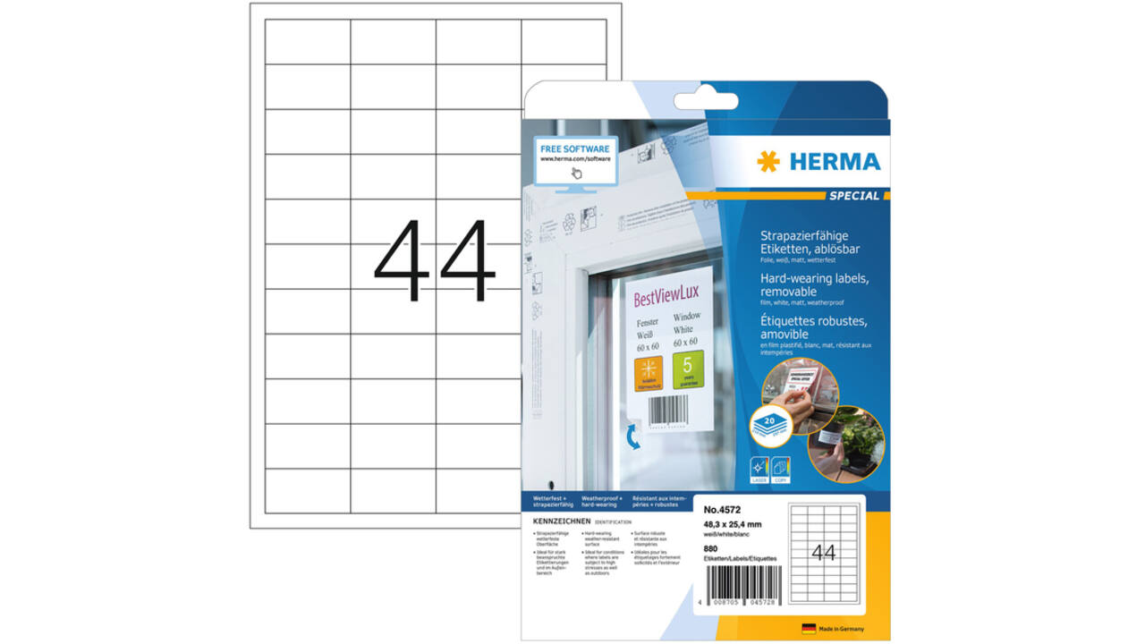 Etiket HERMA 4572 48.3x25.4mm folie wit 880st