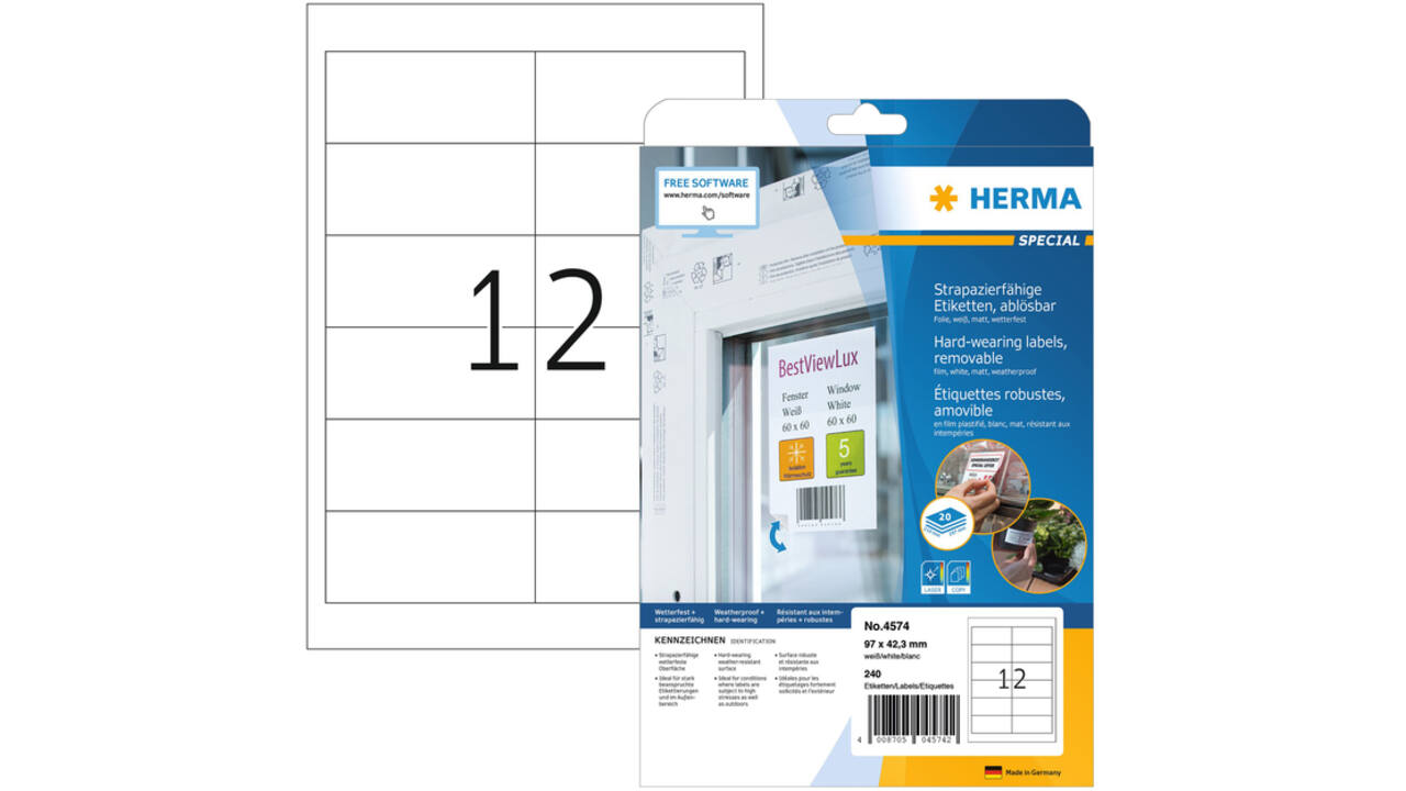 Etiket HERMA 4574 97X42.3mm folie wit 240stuks