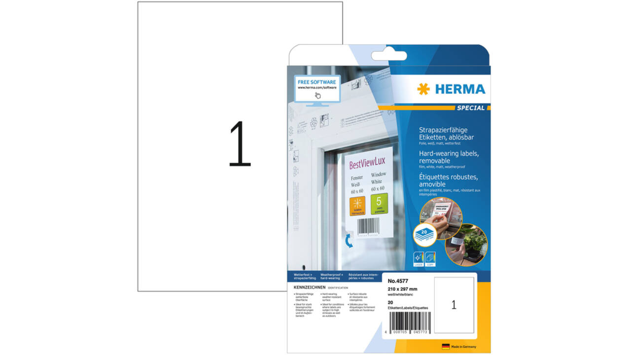 Etiket HERMA 4577 210x297mm folie wit 20stuks
