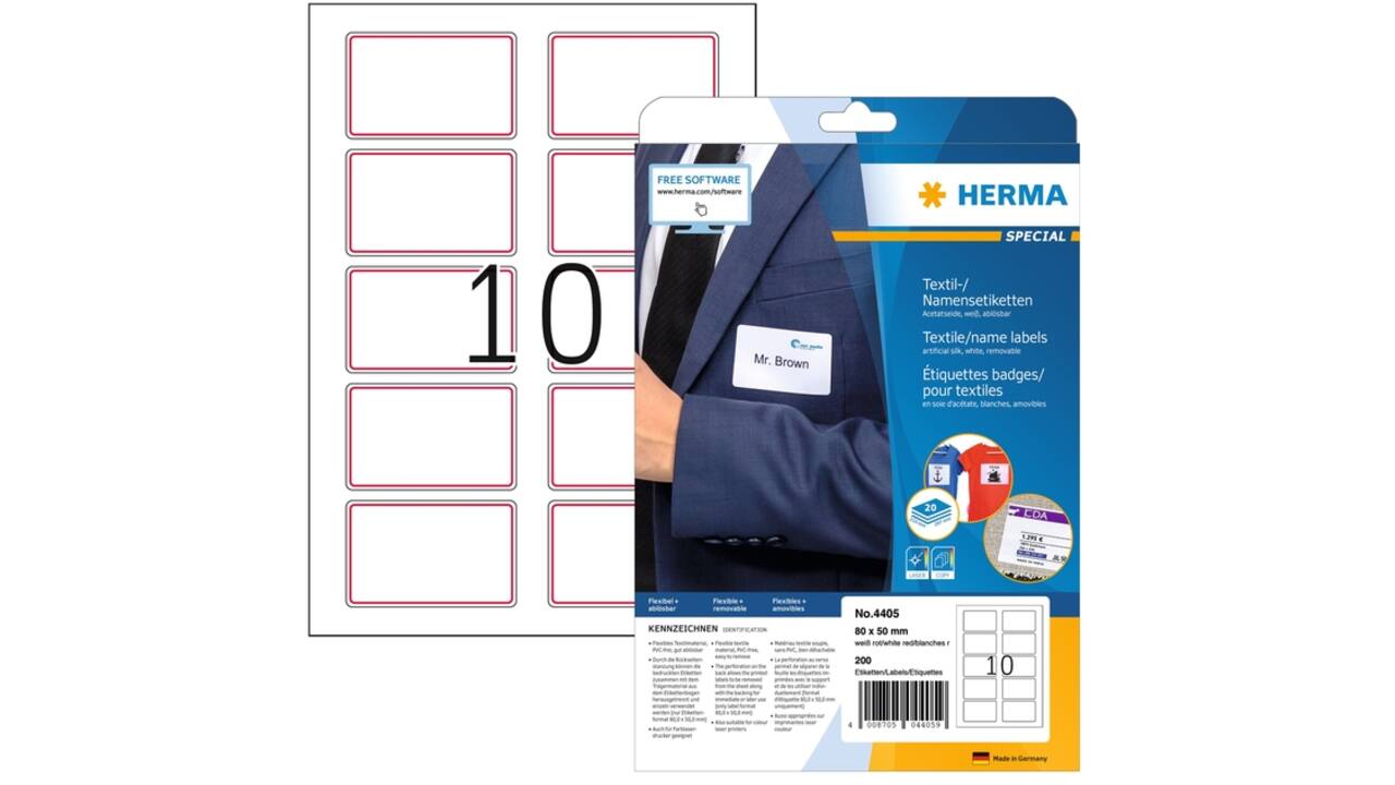 Naambadge etiket HERMA 4405 80X50mm wit rood