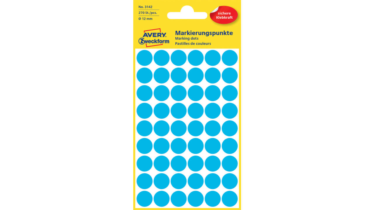 Etiket Avery Zweckform 3142 rond 12mm blauw 270stuks