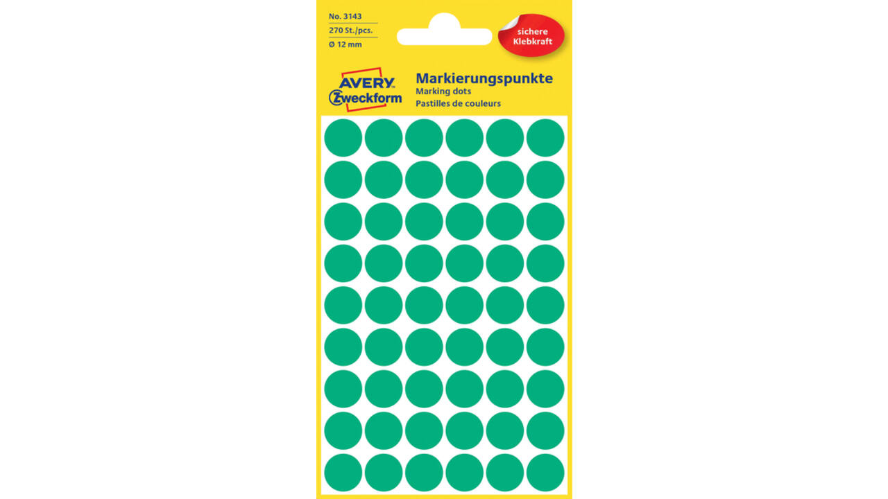 Etiket Avery Zweckform 3143 rond 12mm groen 270stuks