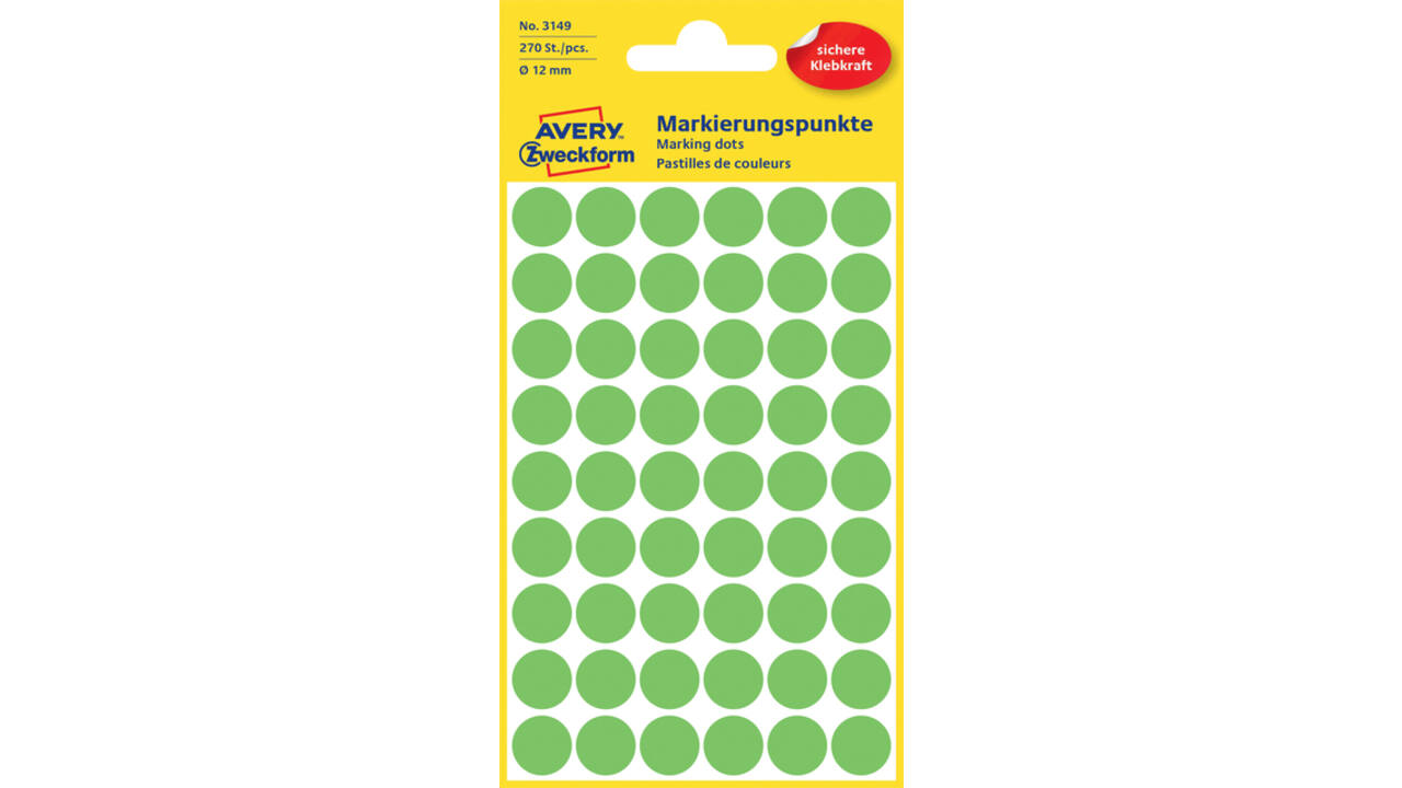 Etiket Avery Zweckform 3149 rond 12mm lichtgroen 270stuks