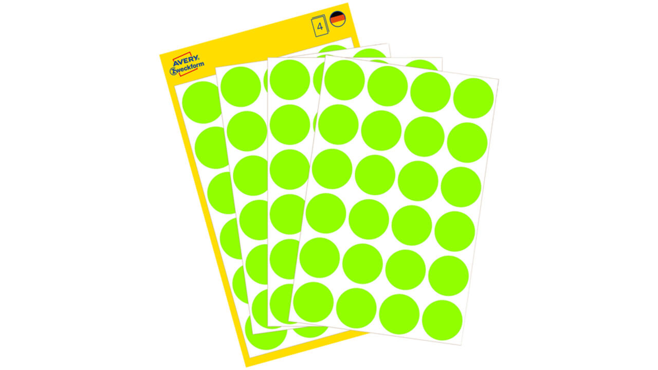 Etiket Avery Zweckform 3174 rond 18mm lichtgroen 96stuks