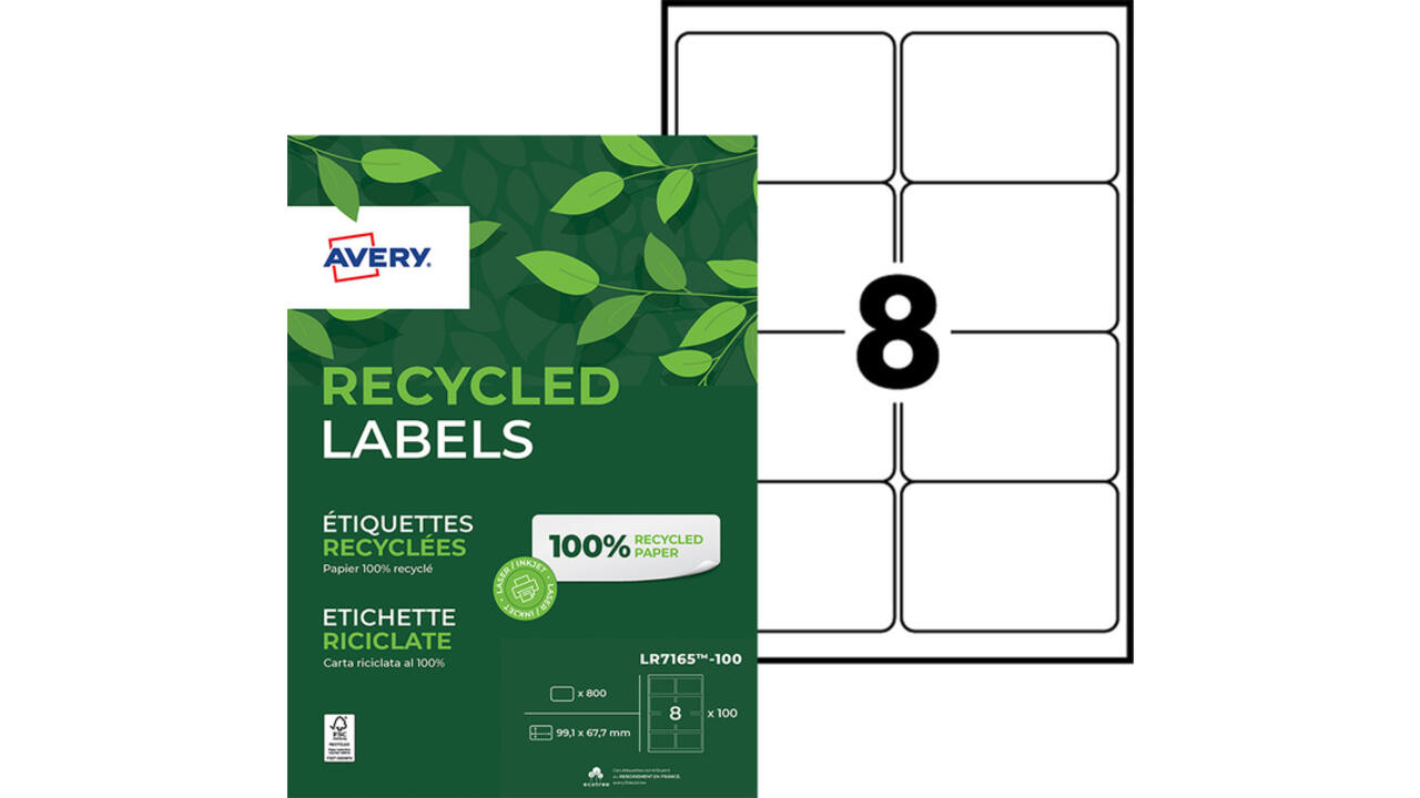 Etiket Avery LR7165-100 99.1x67.7mm recycled wit 800stuks