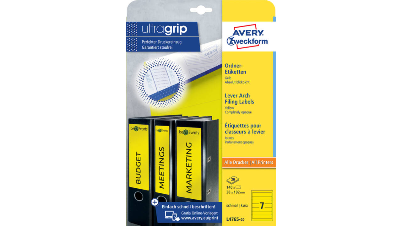 Rugetiket Avery Zweckform smal 38x192mm zelfklevend geel