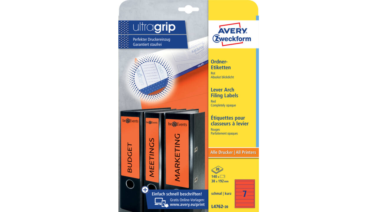 Rugetiket Avery Zweckform smal 38x192mm zelfklevend rood