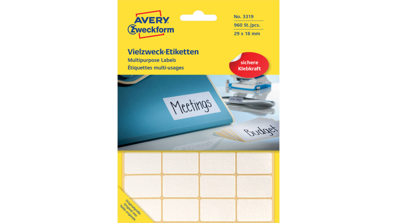 Etiket Avery Zweckform 3319 29x18mm wit 960stuks