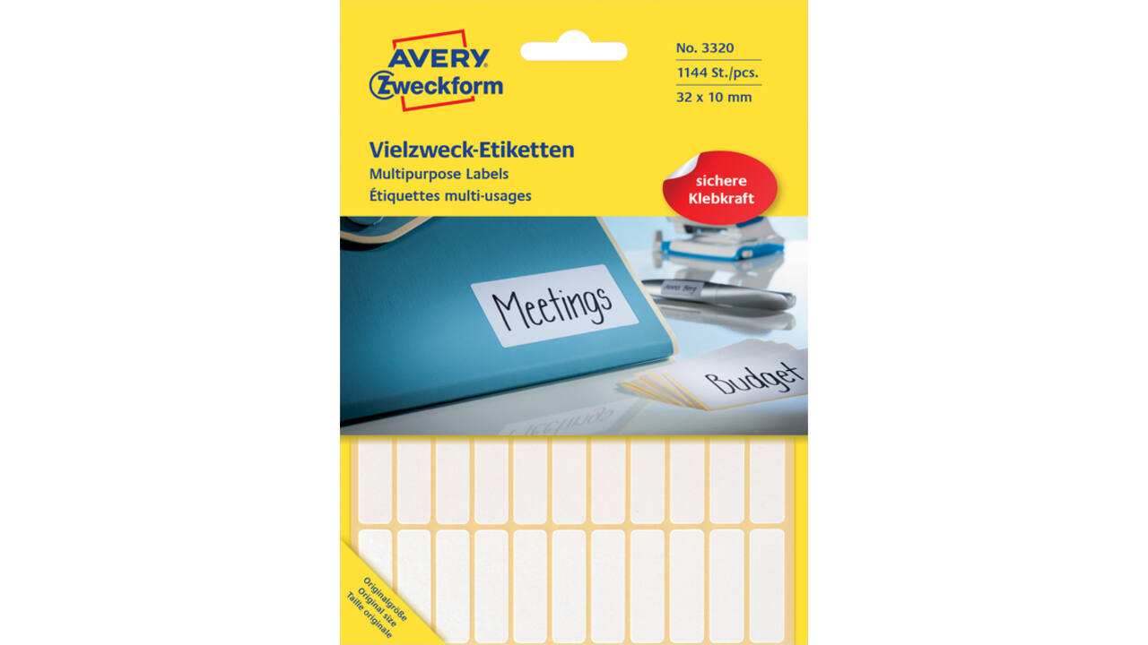 Etiket Avery Zweckform 3320 32x10mm wit 1144stuks