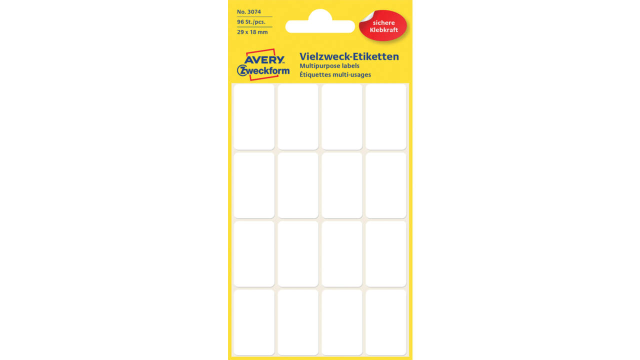 Etiket Avery Zweckform 3074 29x18mm wit 96stuks