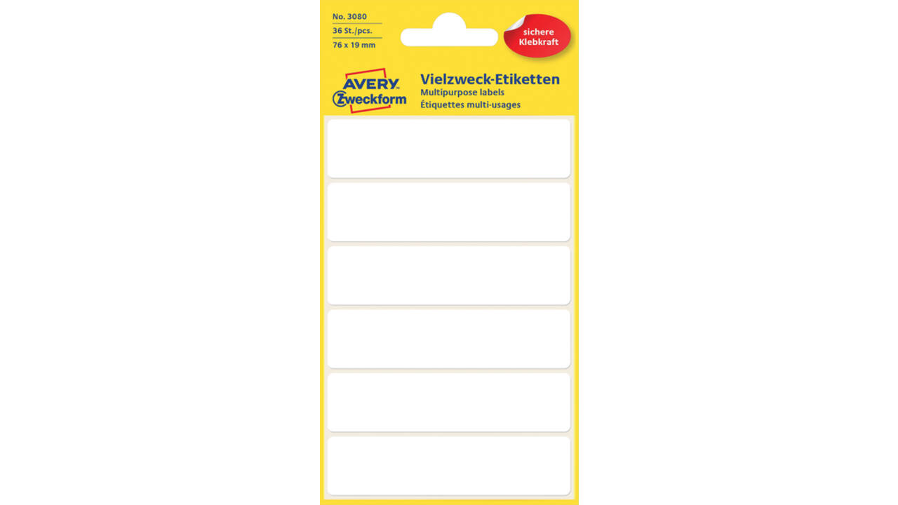 Etiket Avery Zweckform 3080 76x19mm wit 36stuks