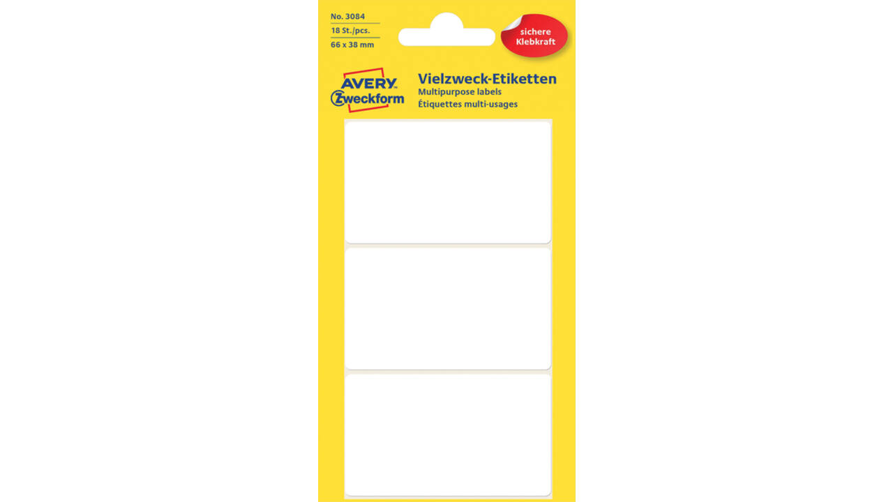 Etiket Avery Zweckform 3084 66x38mm wit 18stuks