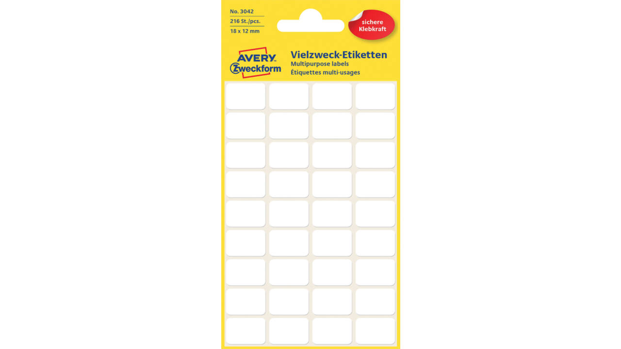 Etiket Avery Zweckform 3042 18x12mm wit 216stuks