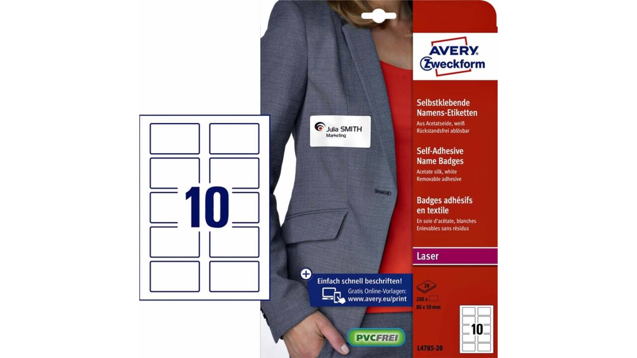 Naambadge etiket Avery L4785-20 80x50mm zk 200stuks