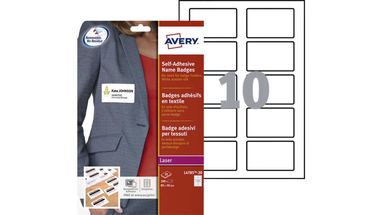 Naambadge etiket Avery L4785-20 80x50mm zk 200stuks