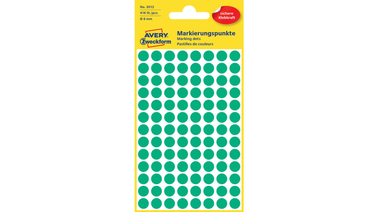 Etiket Avery Zweckform 3012 rond 8mm groen 416stuks