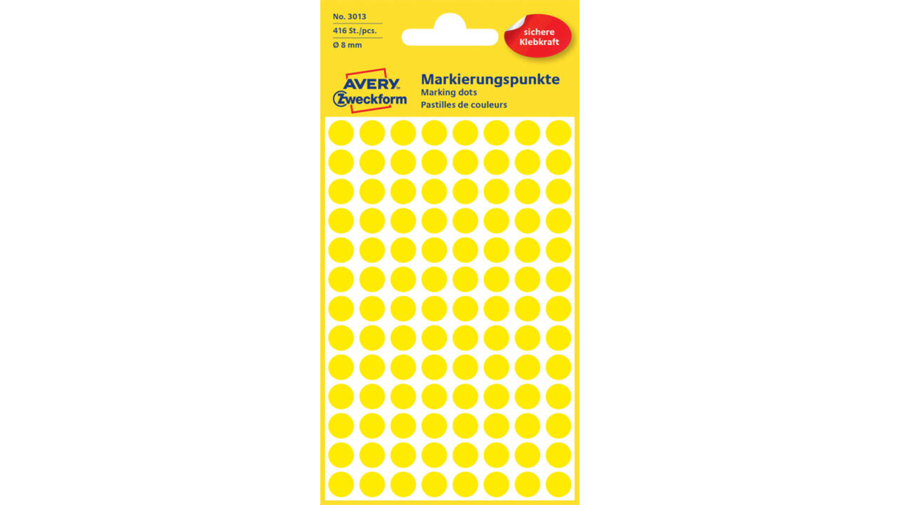 Etiket Avery Zweckform 3013 rond 8mm geel 416stuks