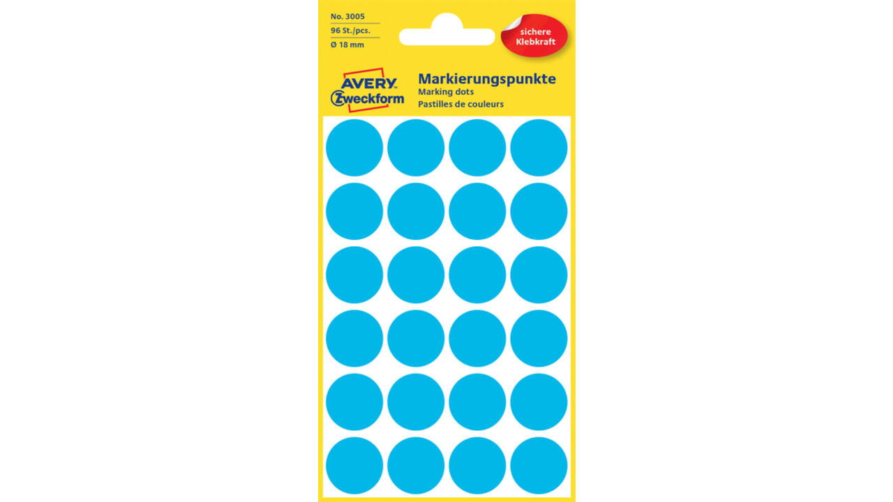 Etiket Avery Zweckform 3005 rond 18mm 96stuks blauw