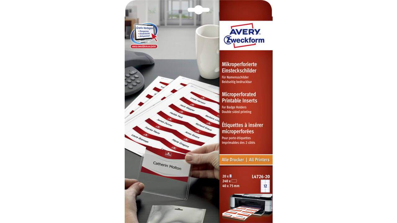 Badgekaart Avery L4726-20 40x75mm microperforatie