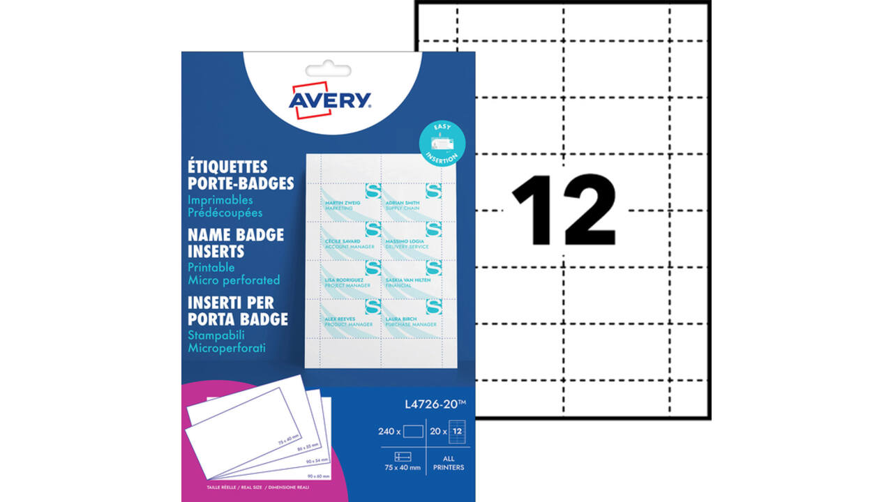 Badgekaart Avery L4726-20 40x75mm microperforatie