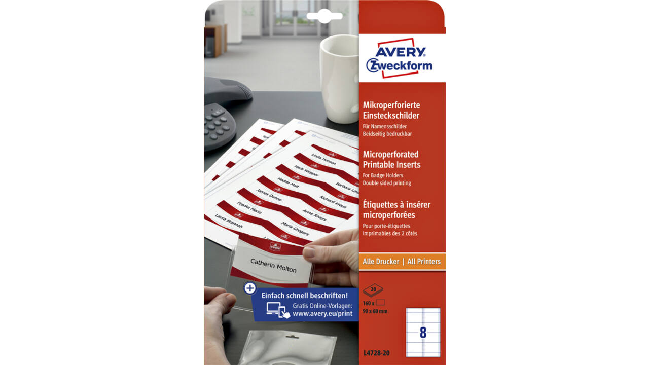Badgekaart Avery L4728-20 60x90mm microperforatie