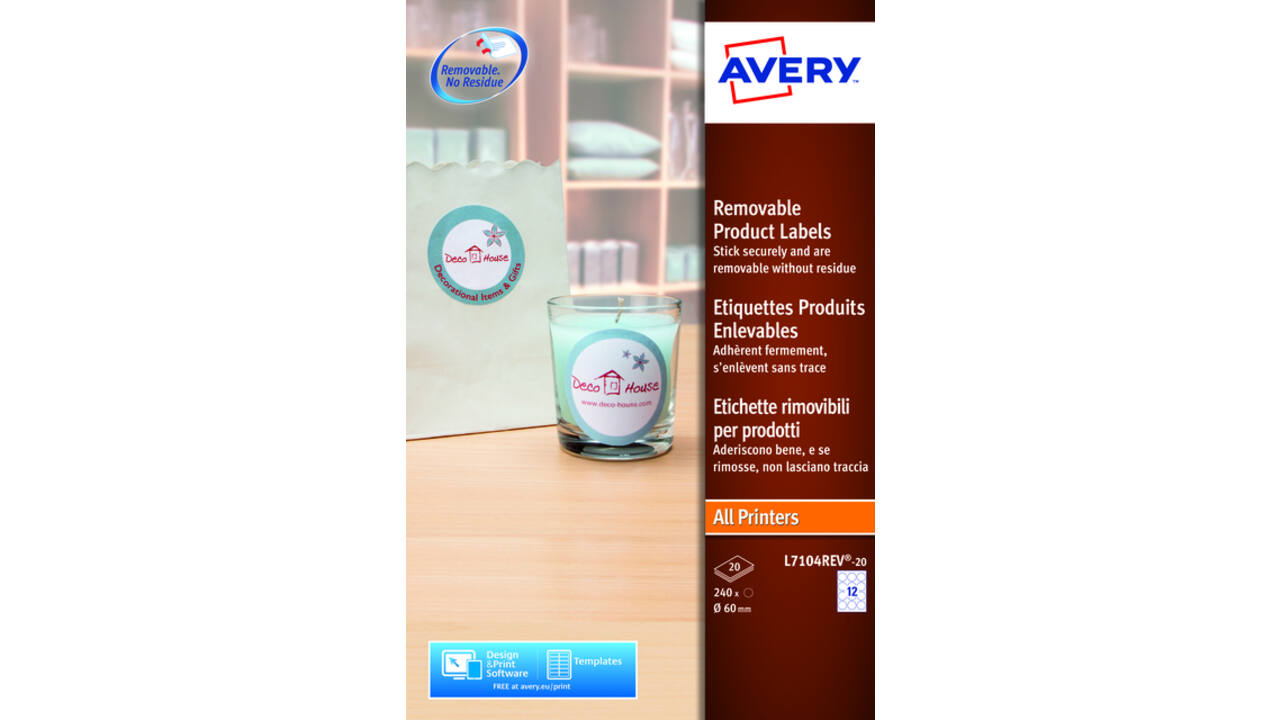 Etiket Avery L7104REV-20 60mm afneembaar wit 240stuks