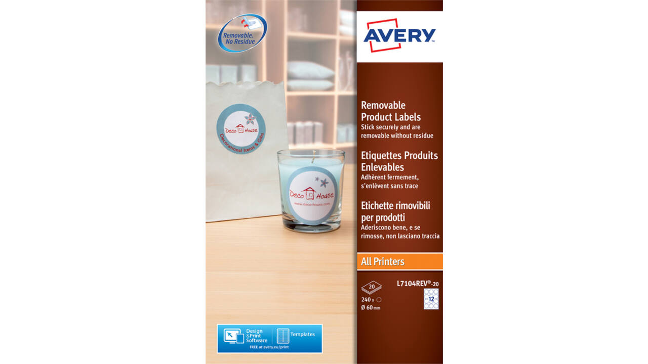 Etiket Avery L7104REV-20 60mm afneembaar wit 240stuks