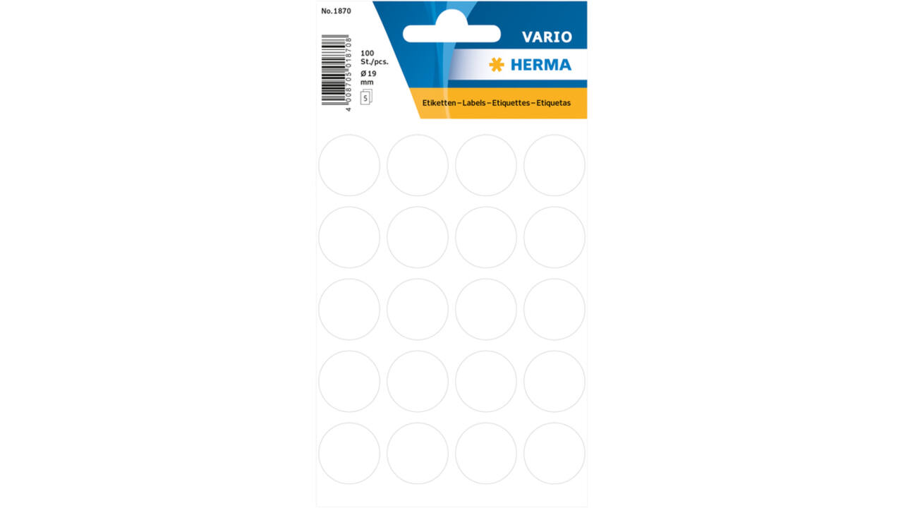 Etiket HERMA 1870 rond 19mm wit 100stuks