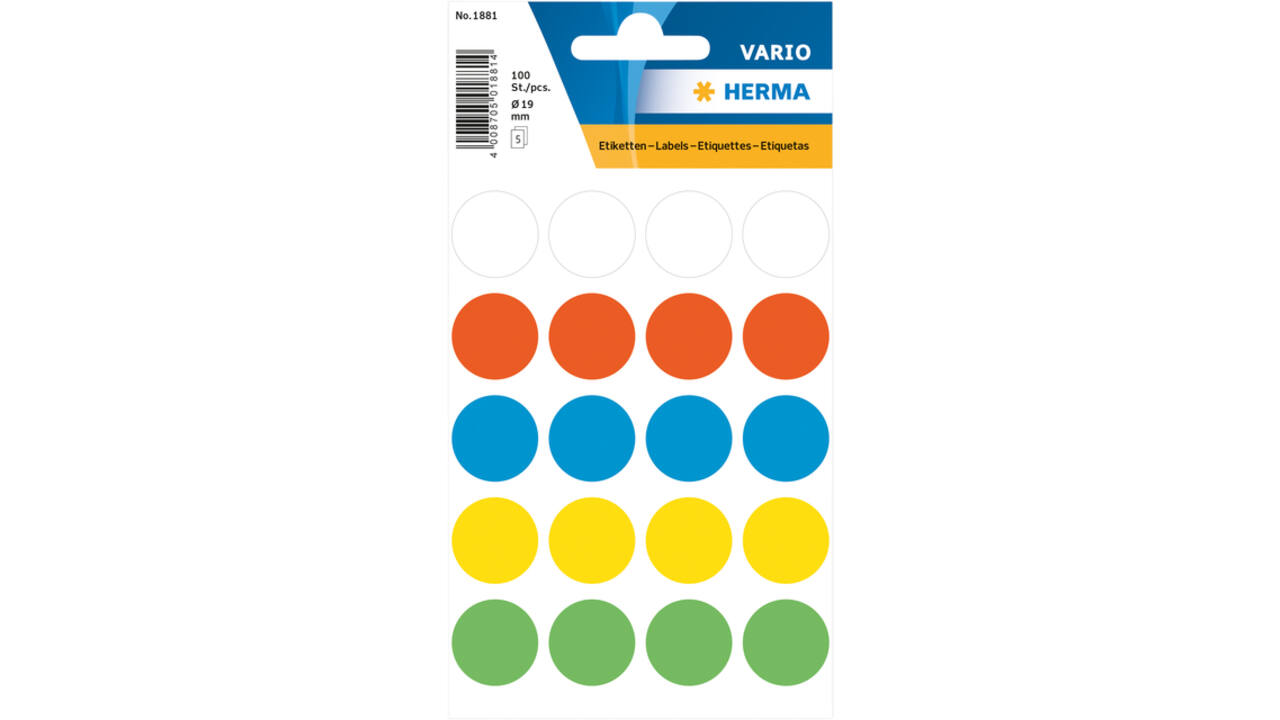 Etiket HERMA 1881 rond 19mm assorti 100stuks