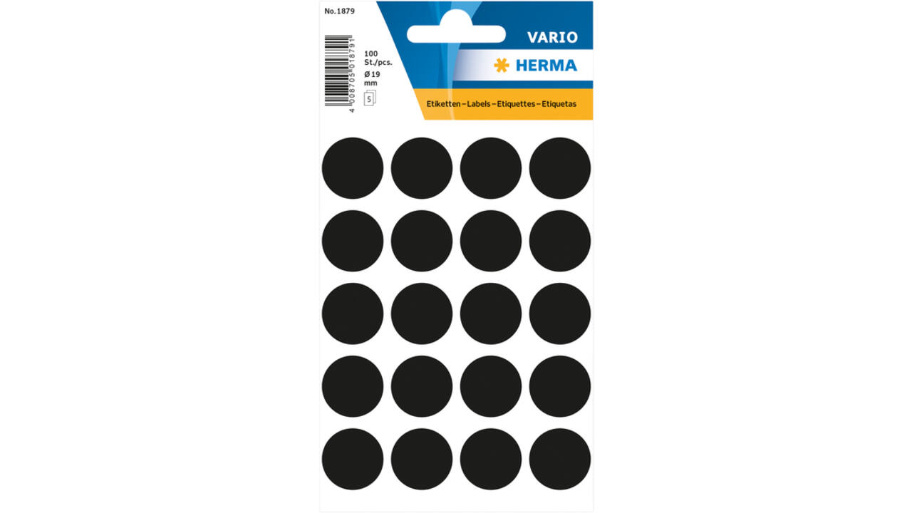Etiket HERMA 1879 rond 19mm zwart 100stuks