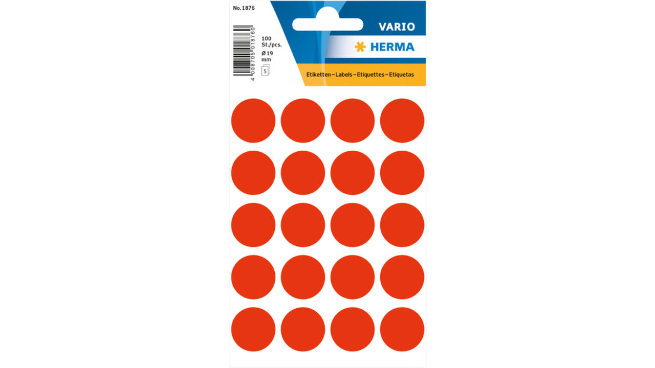 Etiket HERMA 1876 rond 19mm fluor rood 100stuks