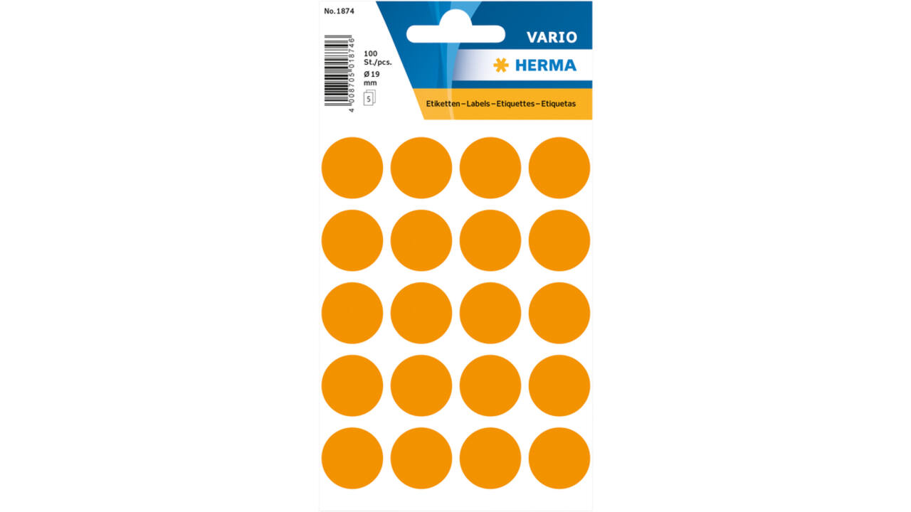 Etiket HERMA 1874 rond 19mm fluor oranje 100stuks