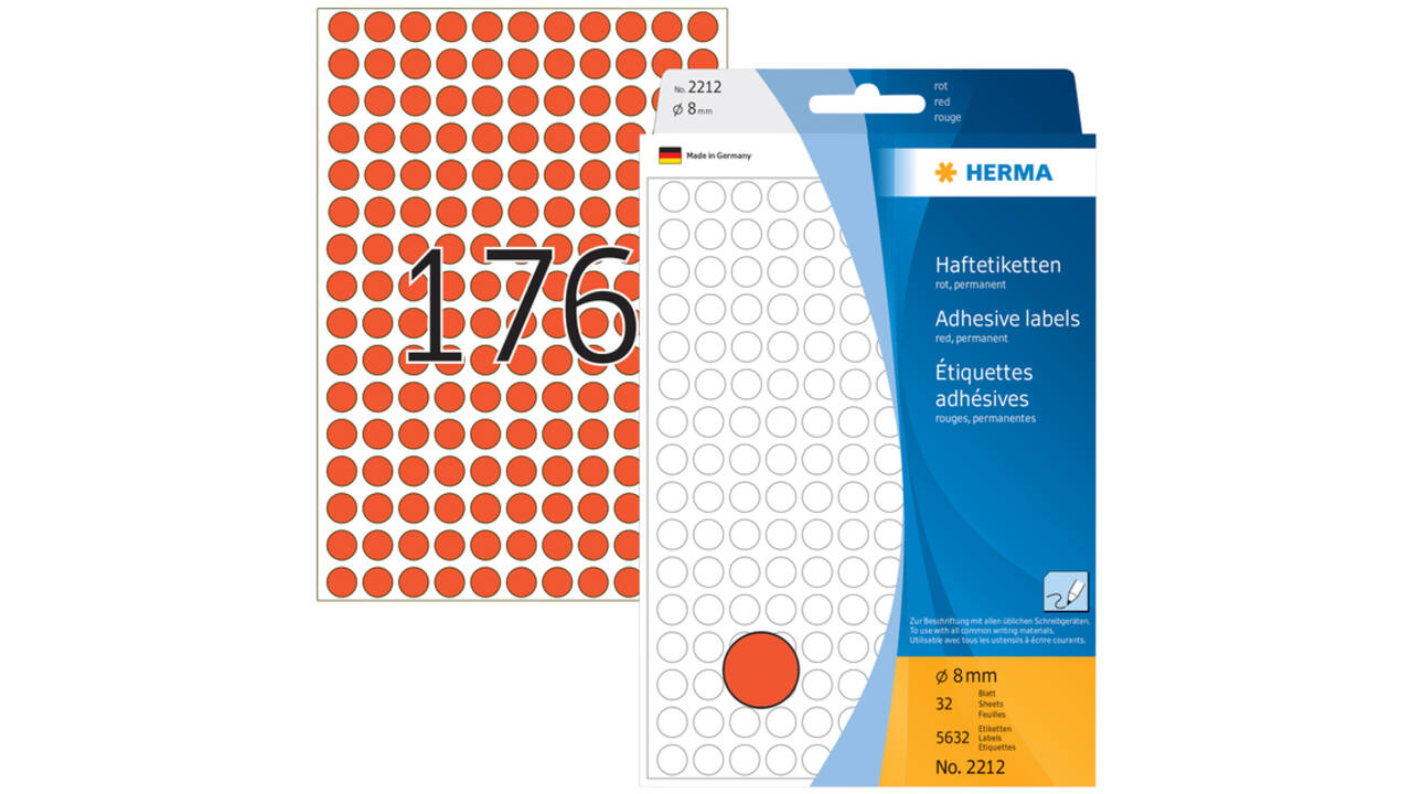 Etiket HERMA 2212 rond 8mm rood 5632stuks