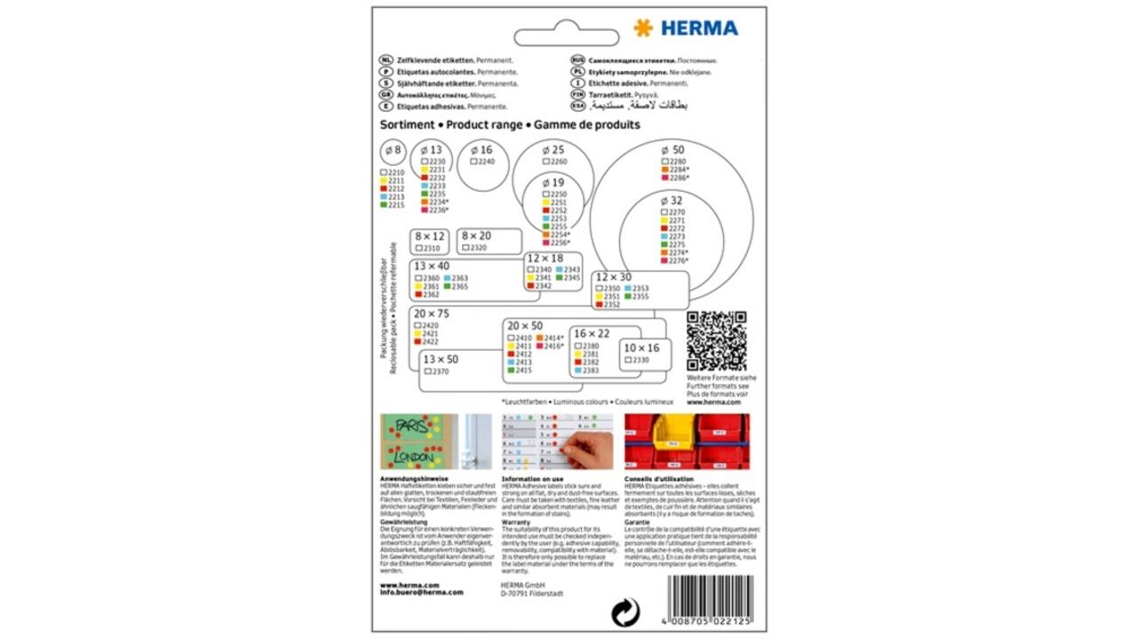 Etiket HERMA 2212 rond 8mm rood 5632stuks