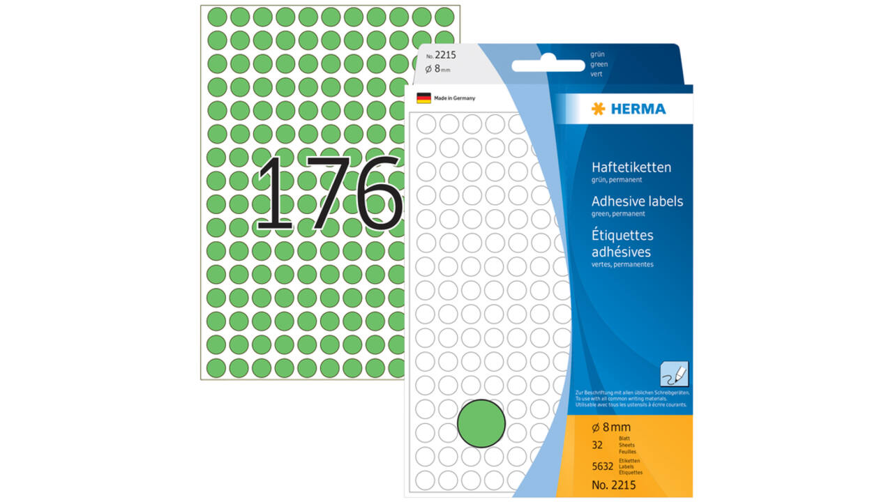 Etiket HERMA 2215 rond 8mm groen 5632stuks