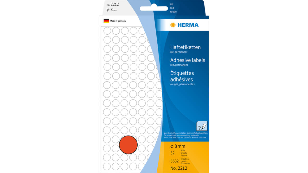 Etiket HERMA 2212 rond 8mm rood 5632stuks