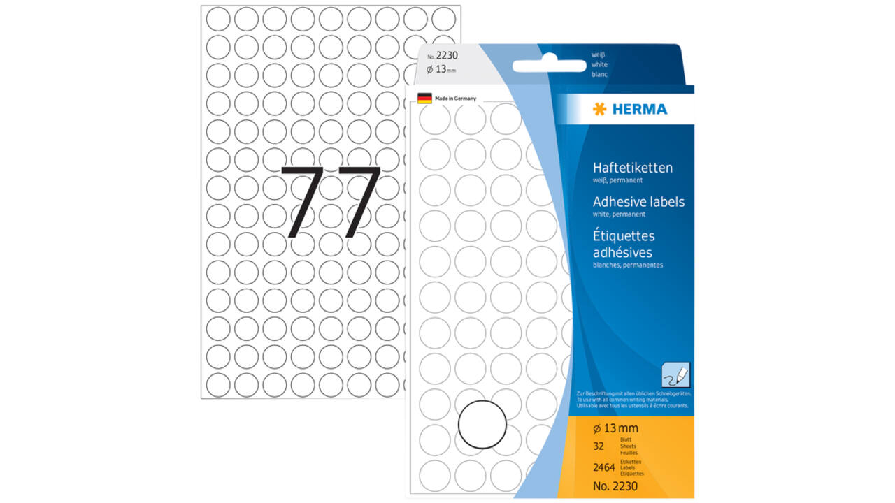 Etiket HERMA 2230 rond 13mm wit 2464stuks