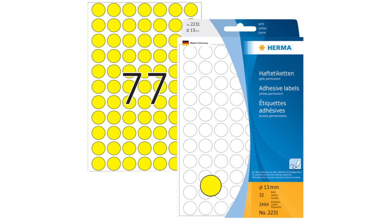 Etiket HERMA 2231 rond 13mm geel 2464stuks