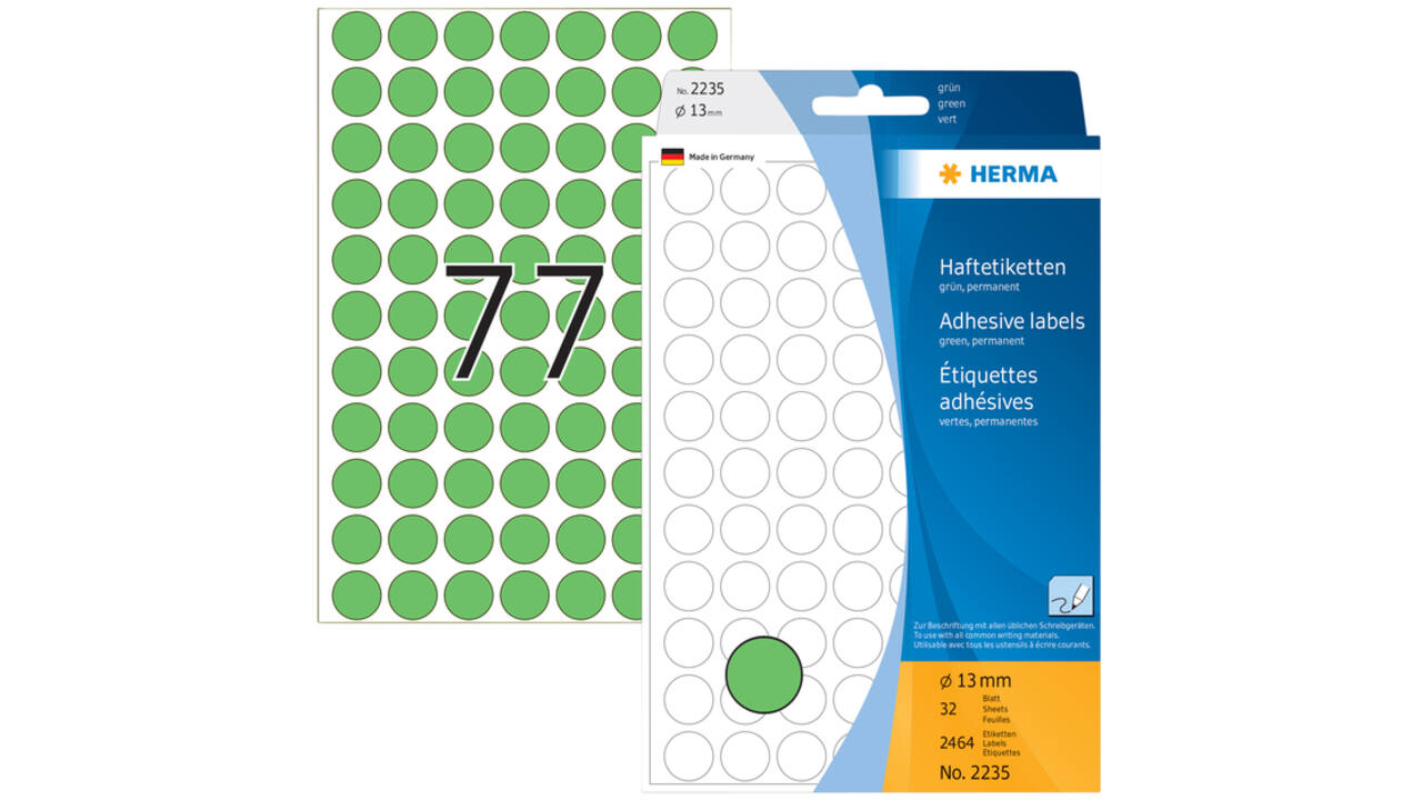 Etiket HERMA 2235 rond 13mm groen 2464stuks