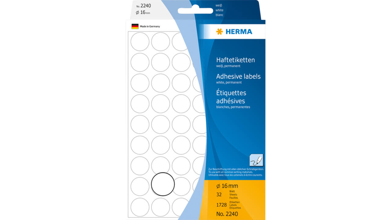 Etiket HERMA 2240 rond 16mm wit 1728stuks